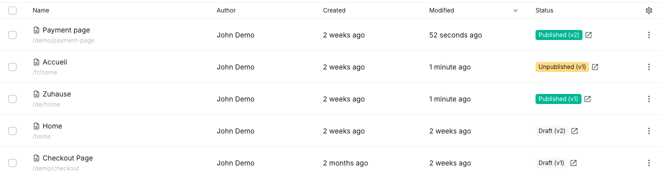 Page statuses